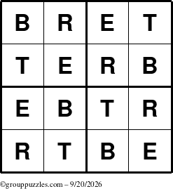 The grouppuzzles.com Answer grid for the Bret puzzle for Sunday September 20, 2026