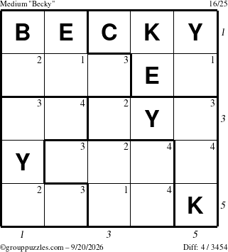 The grouppuzzles.com Medium Becky puzzle for Sunday September 20, 2026 with all 4 steps marked