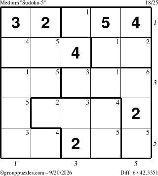 The grouppuzzles.com Medium Sudoku-5 puzzle for Sunday September 20, 2026 with all 6 steps marked