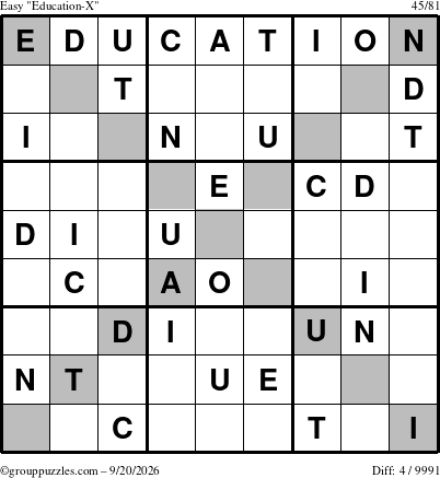 The grouppuzzles.com Easy Education-X puzzle for Sunday September 20, 2026