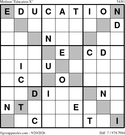 The grouppuzzles.com Medium Education-X puzzle for Sunday September 20, 2026