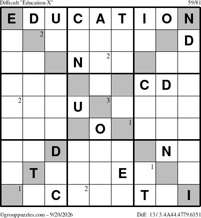 The grouppuzzles.com Difficult Education-X puzzle for Sunday September 20, 2026 with the first 3 steps marked