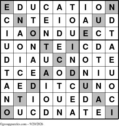 The grouppuzzles.com Answer grid for the Education-X puzzle for Sunday September 20, 2026