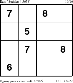 The grouppuzzles.com Easy Sudoku-4-5678 puzzle for Friday April 18, 2025