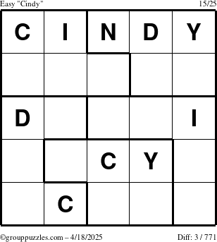 The grouppuzzles.com Easy Cindy puzzle for Friday April 18, 2025