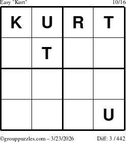 The grouppuzzles.com Easy Kurt puzzle for Monday March 23, 2026