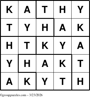 The grouppuzzles.com Answer grid for the Kathy puzzle for Monday March 23, 2026