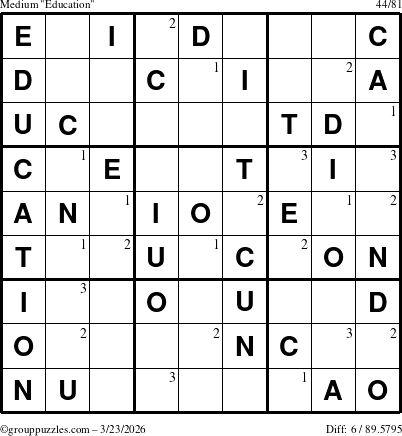 The grouppuzzles.com Medium Education-c1 puzzle for Monday March 23, 2026 with the first 3 steps marked