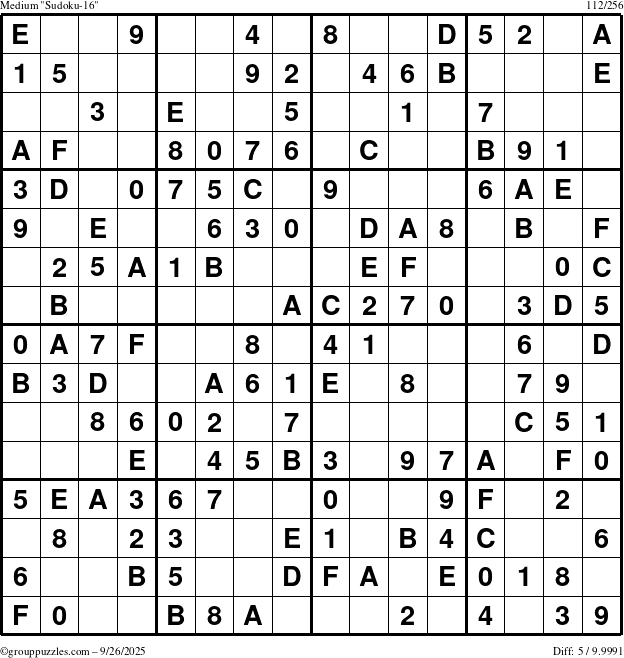 The grouppuzzles.com Medium Sudoku-16 puzzle for Friday September 26, 2025