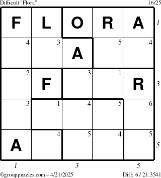 The grouppuzzles.com Difficult Flora puzzle for Monday April 21, 2025 with all 6 steps marked