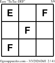 The grouppuzzles.com Easy TicTac-DEF puzzle for Tuesday March 3, 2026