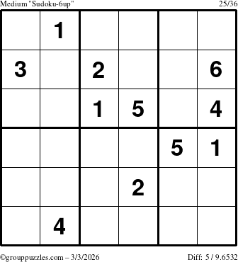 The grouppuzzles.com Medium Sudoku-6up puzzle for Tuesday March 3, 2026