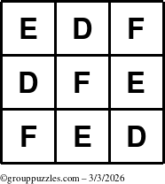 The grouppuzzles.com Answer grid for the TicTac-DEF puzzle for Tuesday March 3, 2026