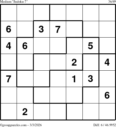 The grouppuzzles.com Medium Sudoku-7 puzzle for Tuesday March 3, 2026