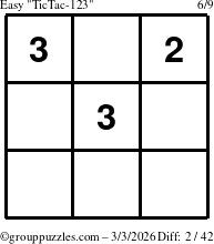 The grouppuzzles.com Easy TicTac-123 puzzle for Tuesday March 3, 2026
