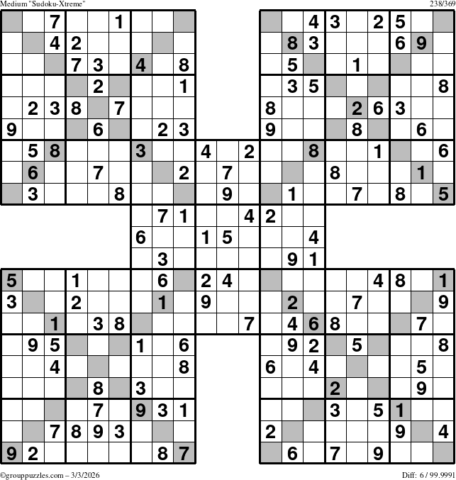 The grouppuzzles.com Medium Sudoku-Xtreme puzzle for Tuesday March 3, 2026