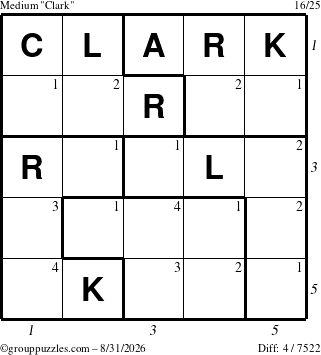 The grouppuzzles.com Medium Clark puzzle for Monday August 31, 2026 with all 4 steps marked