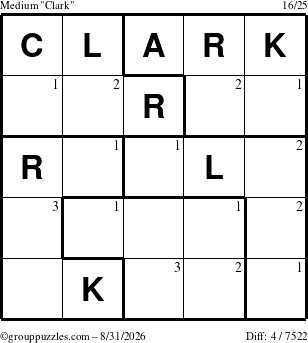 The grouppuzzles.com Medium Clark puzzle for Monday August 31, 2026 with the first 3 steps marked