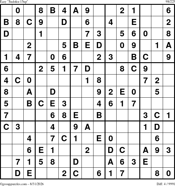The grouppuzzles.com Easy Sudoku-15up puzzle for Monday August 31, 2026