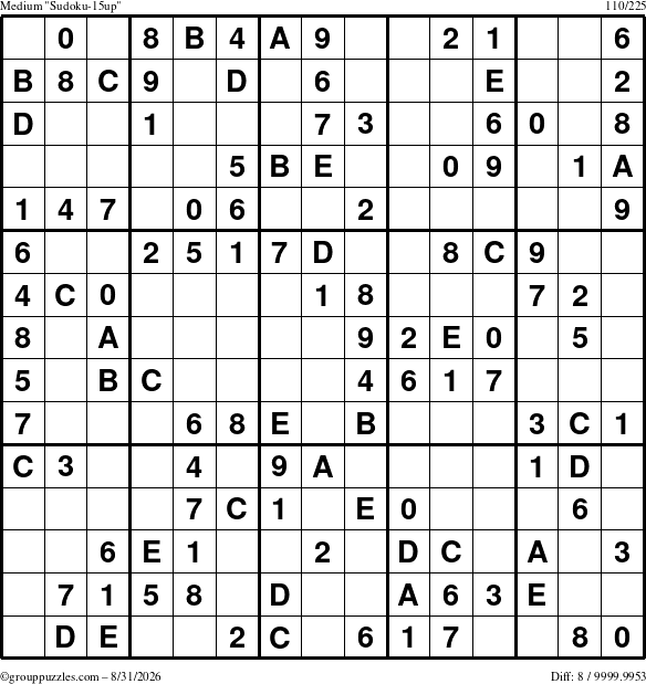 The grouppuzzles.com Medium Sudoku-15up puzzle for Monday August 31, 2026