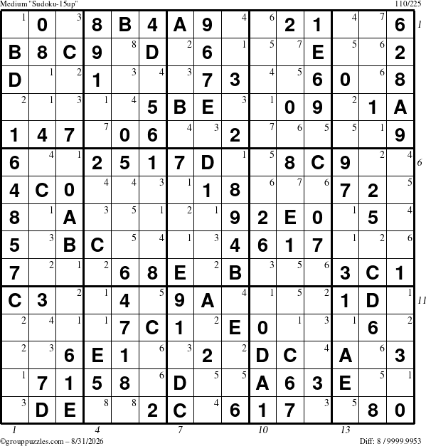 The grouppuzzles.com Medium Sudoku-15up puzzle for Monday August 31, 2026 with all 8 steps marked