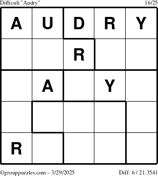 The grouppuzzles.com Difficult Audry puzzle for Saturday March 29, 2025