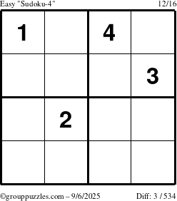 The grouppuzzles.com Easy Sudoku-4 puzzle for Saturday September 6, 2025