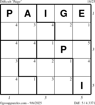 The grouppuzzles.com Difficult Paige puzzle for Saturday September 6, 2025, suitable for printing, with all 5 steps marked