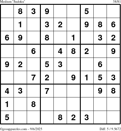 The grouppuzzles.com Medium Sudoku puzzle for Saturday September 6, 2025