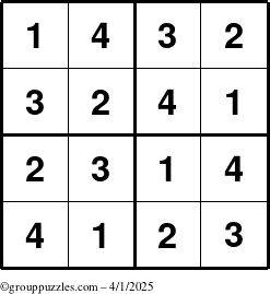 The grouppuzzles.com Answer grid for the Sudoku-4 puzzle for Tuesday April 1, 2025