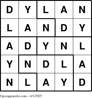 The grouppuzzles.com Answer grid for the Dylan puzzle for Tuesday April 1, 2025