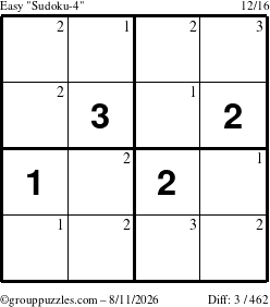 The grouppuzzles.com Easy Sudoku-4 puzzle for Tuesday August 11, 2026 with the first 3 steps marked