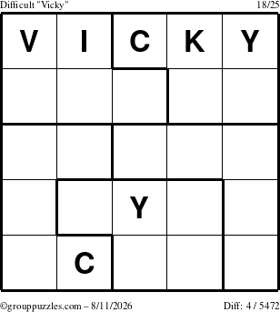 The grouppuzzles.com Difficult Vicky puzzle for Tuesday August 11, 2026
