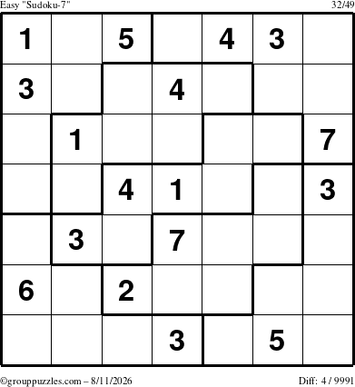 The grouppuzzles.com Easy Sudoku-7 puzzle for Tuesday August 11, 2026