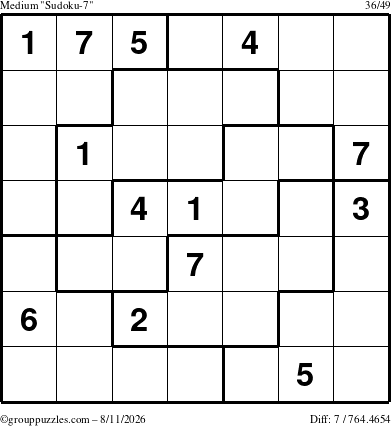 The grouppuzzles.com Medium Sudoku-7 puzzle for Tuesday August 11, 2026