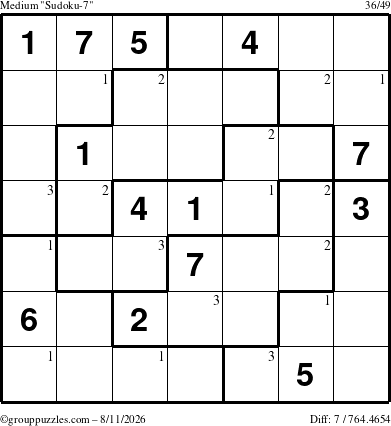 The grouppuzzles.com Medium Sudoku-7 puzzle for Tuesday August 11, 2026 with the first 3 steps marked