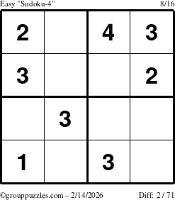 The grouppuzzles.com Easy Sudoku-4 puzzle for Saturday February 14, 2026