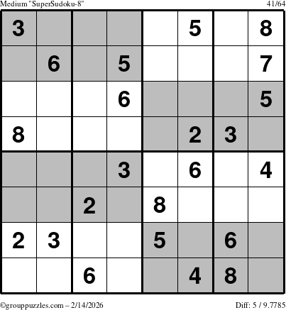 The grouppuzzles.com Medium SuperSudoku-8 puzzle for Saturday February 14, 2026