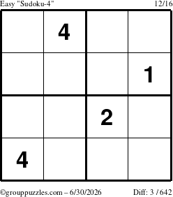 The grouppuzzles.com Easy Sudoku-4 puzzle for Tuesday June 30, 2026
