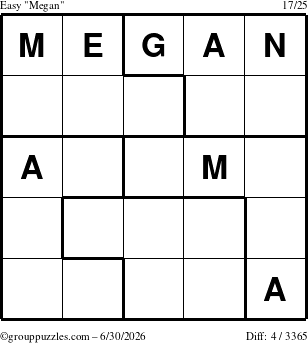 The grouppuzzles.com Easy Megan puzzle for Tuesday June 30, 2026