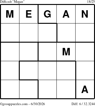 The grouppuzzles.com Difficult Megan puzzle for Tuesday June 30, 2026