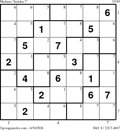 The grouppuzzles.com Medium Sudoku-7 puzzle for Tuesday June 30, 2026, suitable for printing, with all 8 steps marked