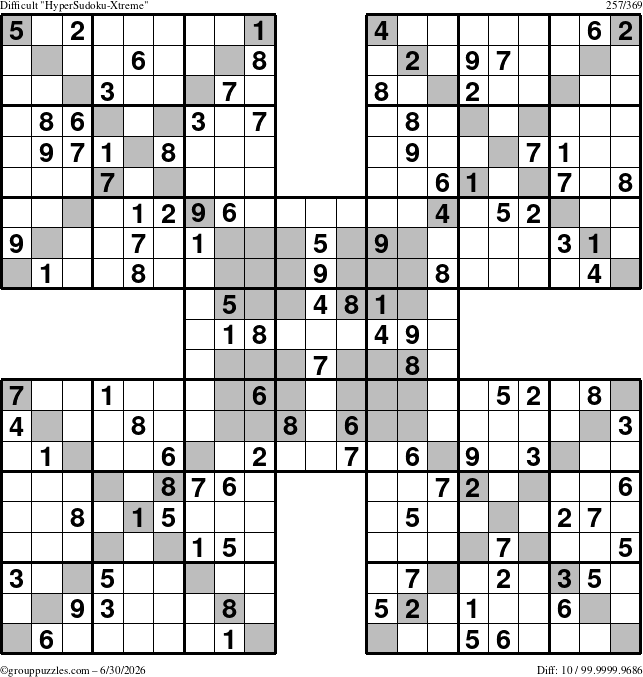 The grouppuzzles.com Difficult HyperSudoku-Xtreme puzzle for Tuesday June 30, 2026