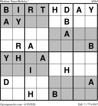 The grouppuzzles.com Medium Super-Birthday puzzle for Tuesday June 30, 2026