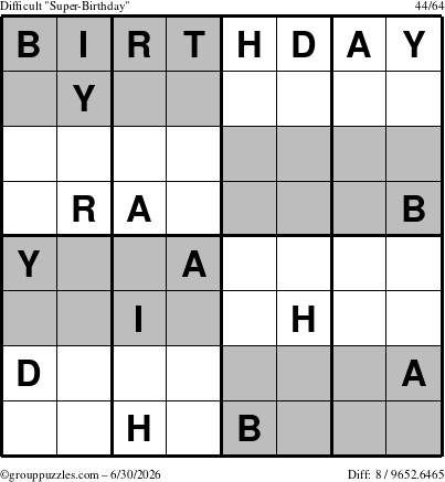 The grouppuzzles.com Difficult Super-Birthday puzzle for Tuesday June 30, 2026