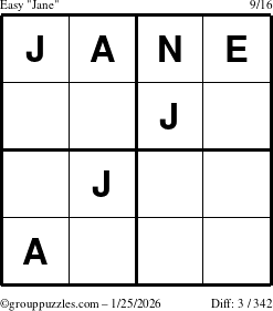 The grouppuzzles.com Easy Jane puzzle for Sunday January 25, 2026