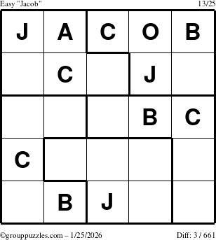 The grouppuzzles.com Easy Jacob puzzle for Sunday January 25, 2026