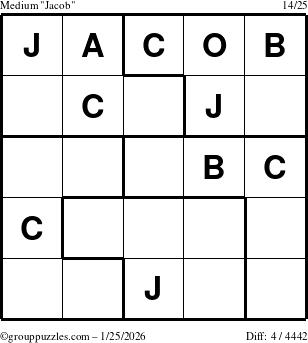 The grouppuzzles.com Medium Jacob puzzle for Sunday January 25, 2026