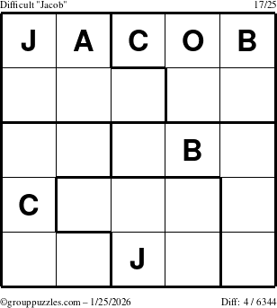 The grouppuzzles.com Difficult Jacob puzzle for Sunday January 25, 2026