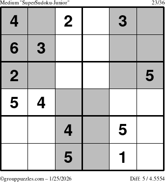 The grouppuzzles.com Medium SuperSudoku-Junior puzzle for Sunday January 25, 2026